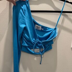 Blue One-Shoulder Crop Top princess polly